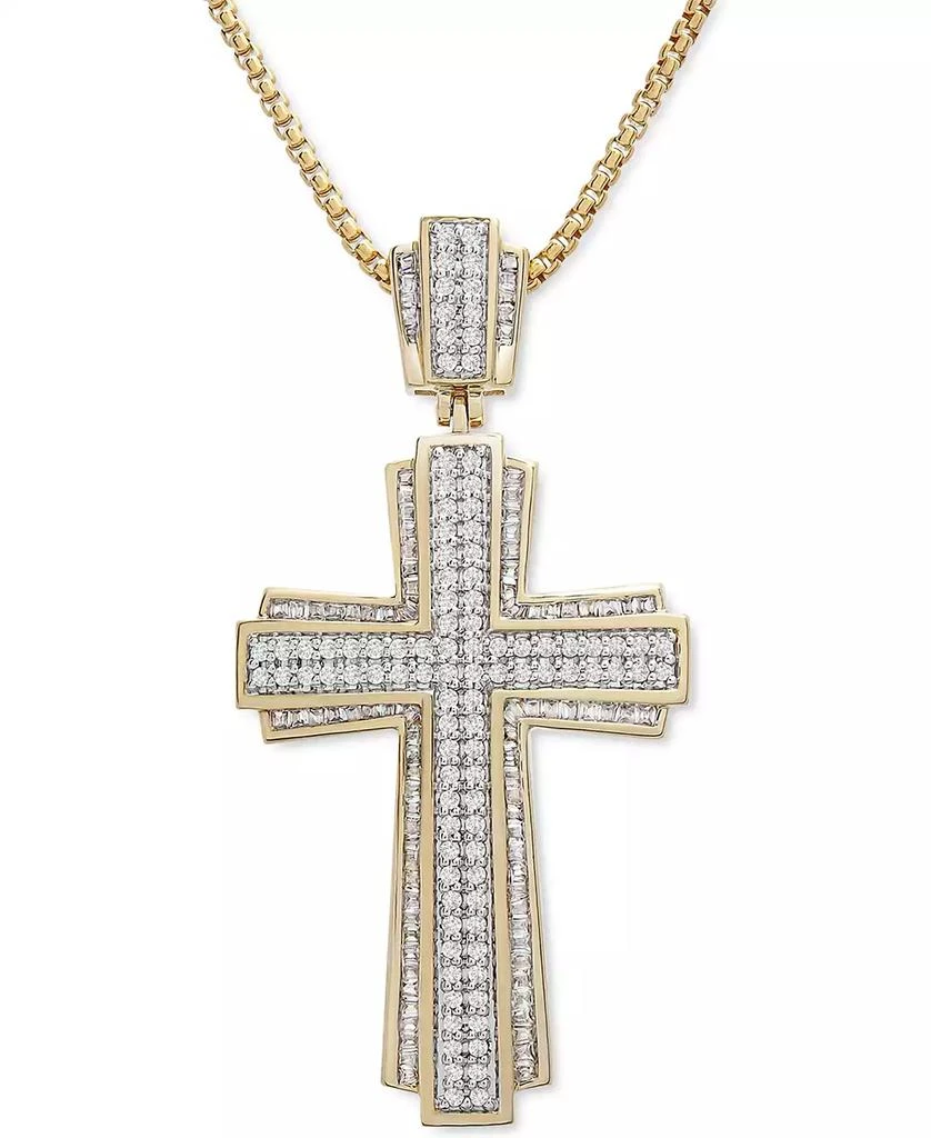 Macy's Men's Cross 22" Pendant Necklace (1 ct. t.w.) in 14k Gold-Plated Sterling Silver Or Sterling Silver 1