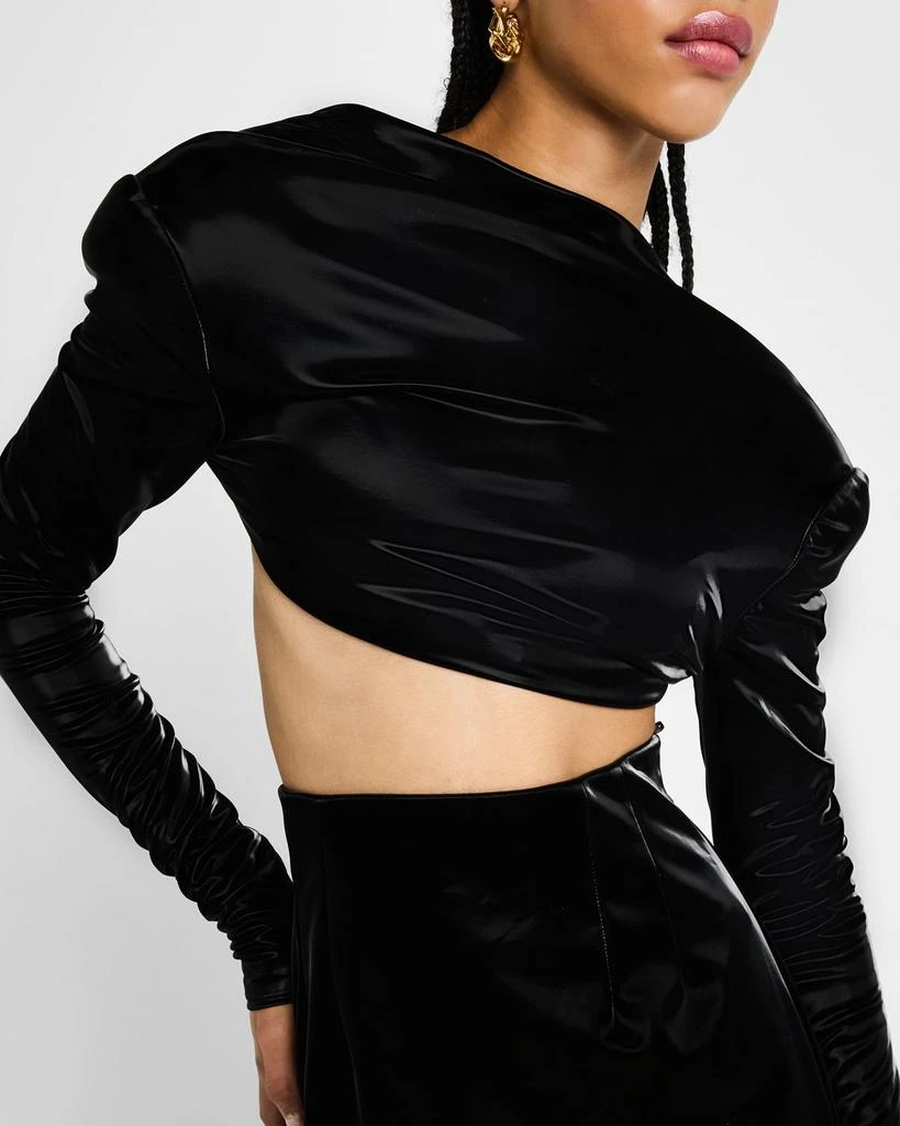 LaQuan Smith Portrait-Neck Long-Sleeve Backless Crop Top 5
