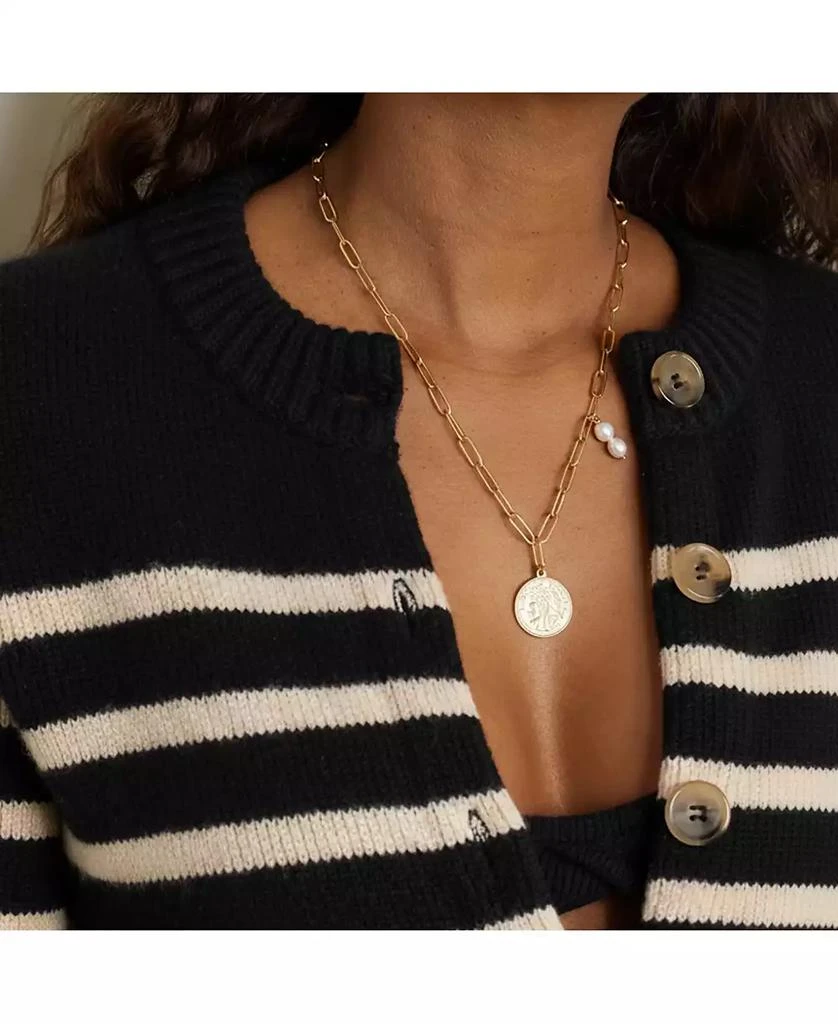 Joey Baby Stainless Steel Chain Necklace with Freshwater Pearls 
Coin Pendant 4