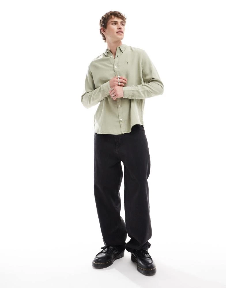 ALL SAINTS AllSaints Laguna long sleeve linen shirt in green 4