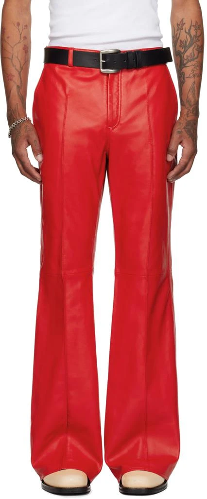 LU'U DAN Red Bells Bell Bottom Leather Pants 1