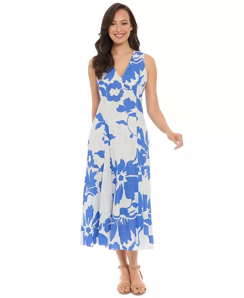 London Times Women's V-Neck Godet-Pleat A-Line Dress 1