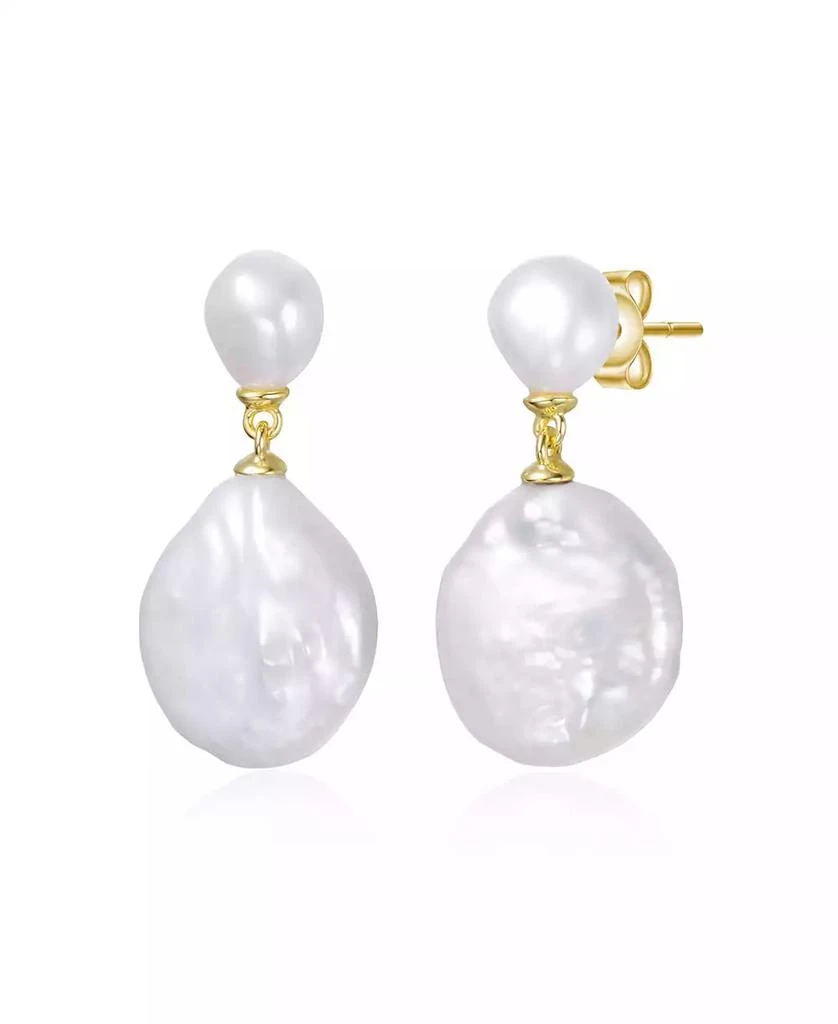 Genevive Elegant 14K Gold Plated Mother of Pearl Coin Dangle Earrings