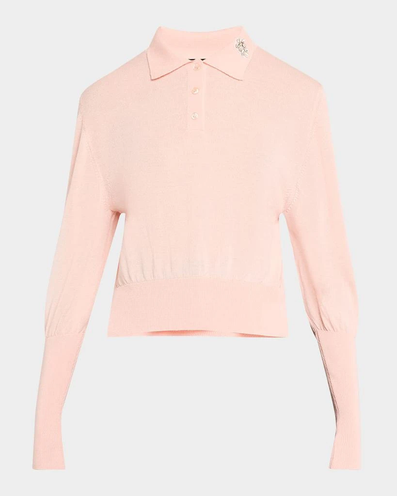 Simone Rocha Embellished Merino-Silk Knit Polo Sweater 1