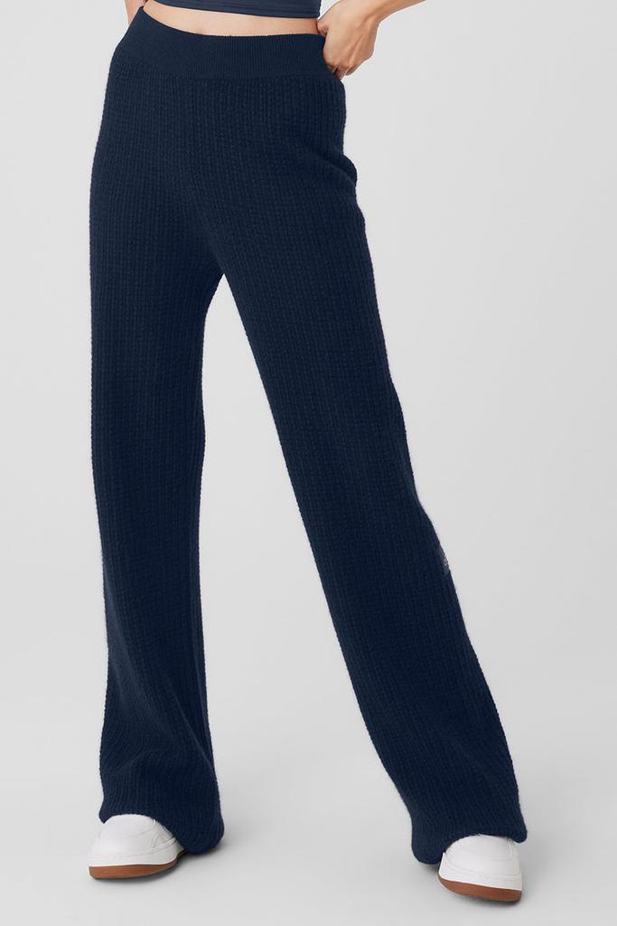 Alo Cashmere High-Waist Plush Waffle Pant - Celestial Blue Heather