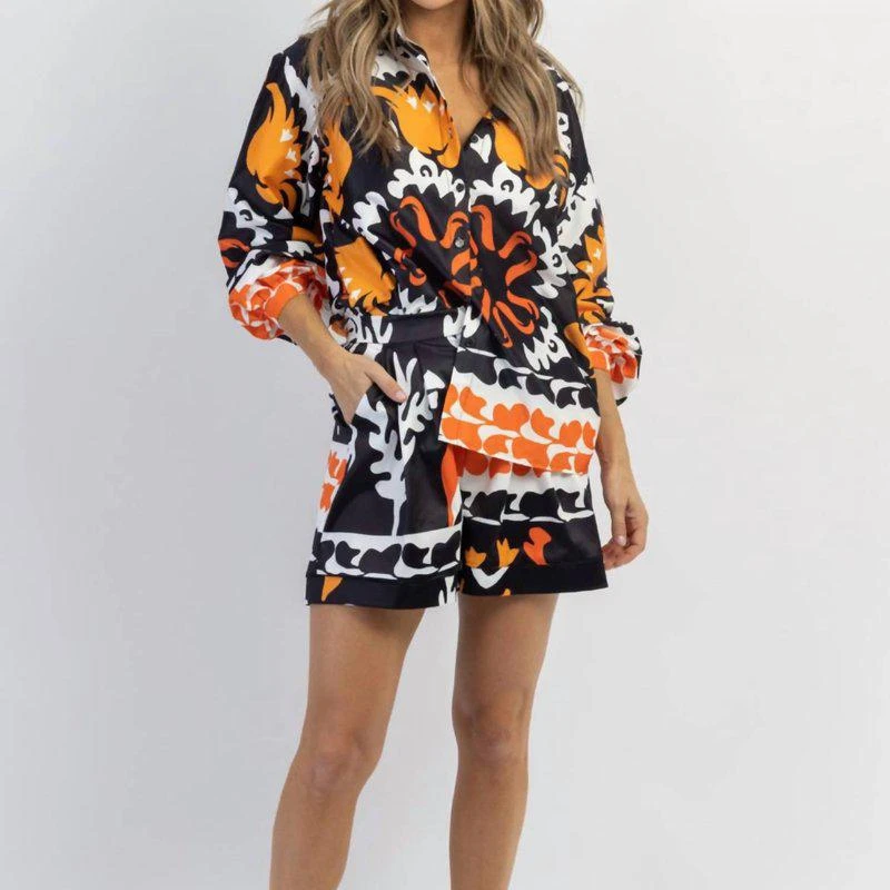 Mulla Santana Print Shirt + Short Set In Black Multi 2