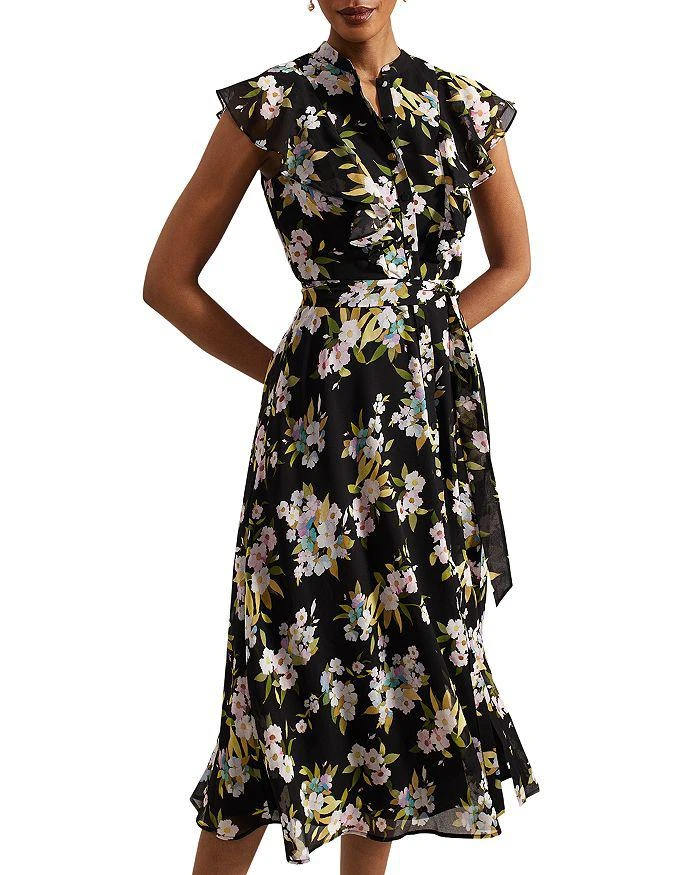 knee length dresses for ladies Erica Square Neck Pleated Midi Dress Blue Floral – Girl In Mind main image 1