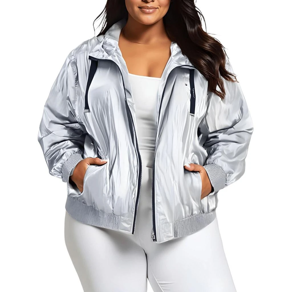 Tommy Hilfiger Plus Womens Logo Nylon Windbreaker Jacket 3