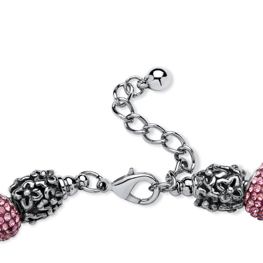 Palm Beach Jewelry Round Purple Crystal Silvertone Bali-Style Beaded Charm and Spacer Bracelet 8"