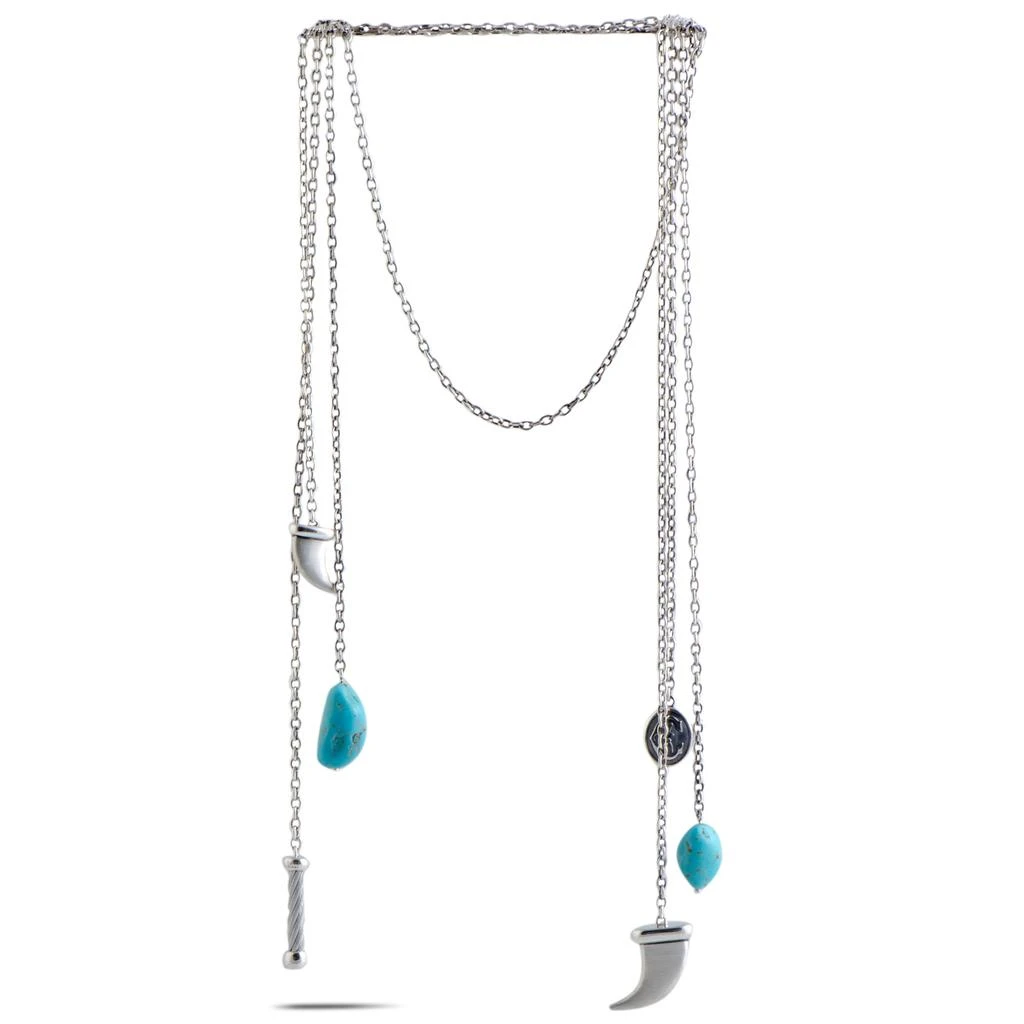 Charriol Kucha Stainless Steel Two Turquoise and Horn Pendants Open Ended Necklace 1