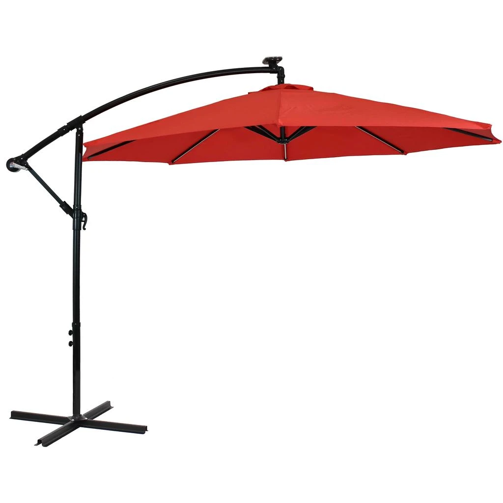 Sunnydaze Outdoor Steel Cantilever Offset Patio Umbrella with Solar LED Lights, Air Vent, Crank, and Base - 9' 1
