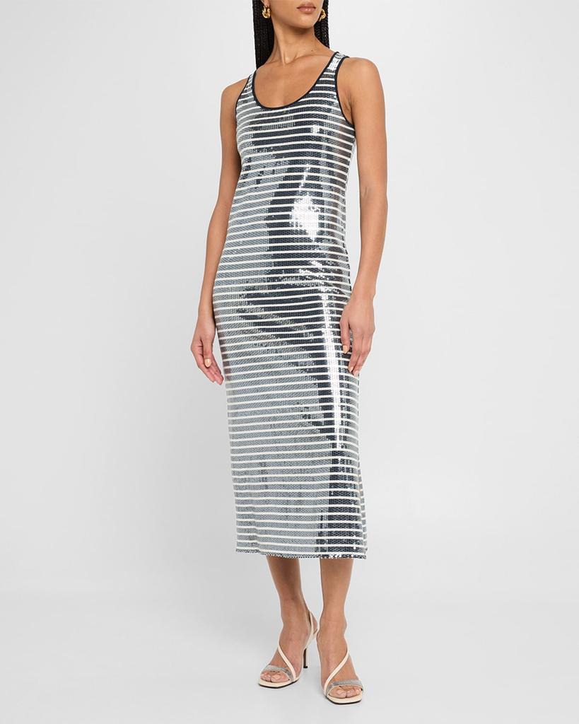 Marella Beati Striped Sequin Midi Dress