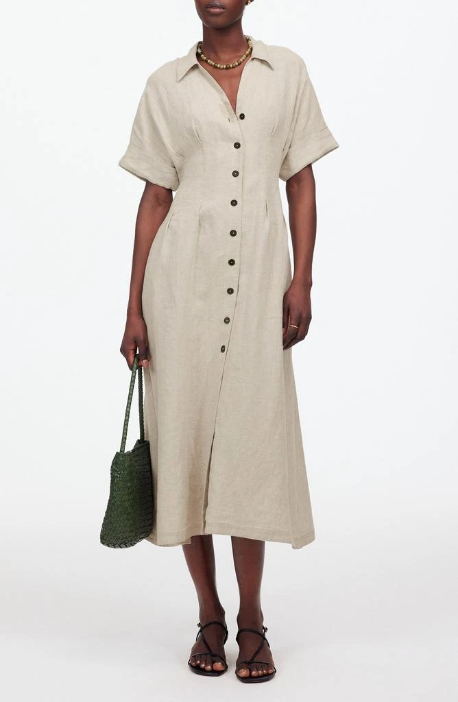 Madewell Pleated Button Front Linen Midi Shirtdress