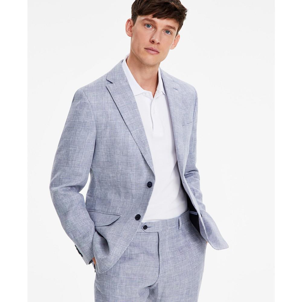 Tommy Hilfiger Men's Modern-Fit Blue Plaid Linen Suit Separate Jacket