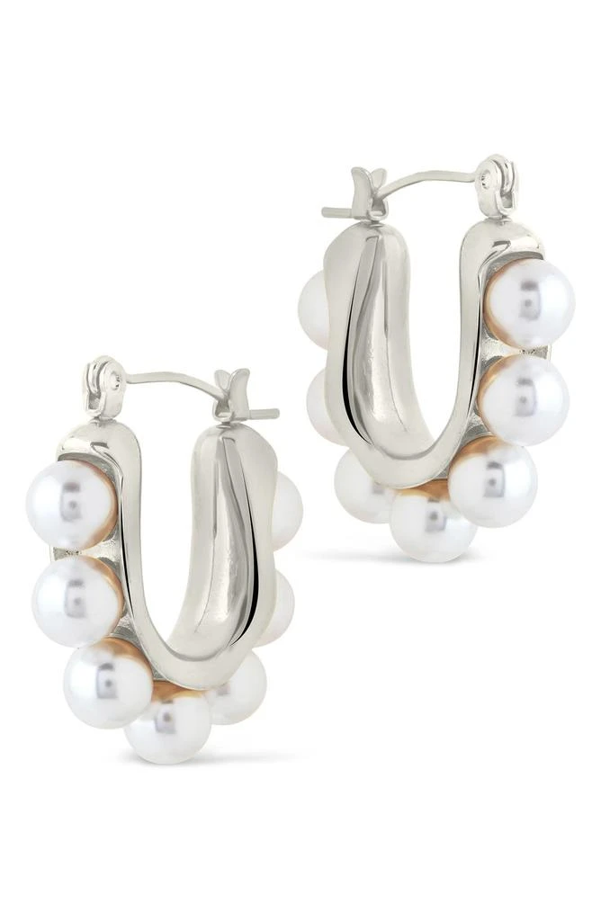 Sterling Forever Faux Pearl Hoop Earrings 3