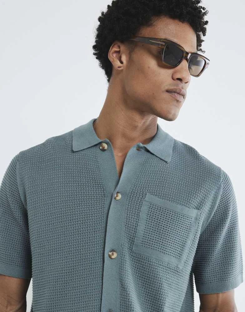 River Island River Island Regular fit short sleeve crochet shirt in green - medium 2