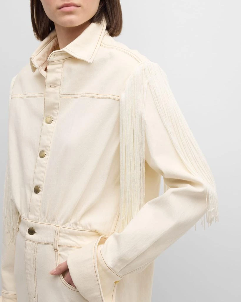 Hellessy Ivy Fringe Long-Sleeve Slit-Hem Midi Denim Shirtdress 4