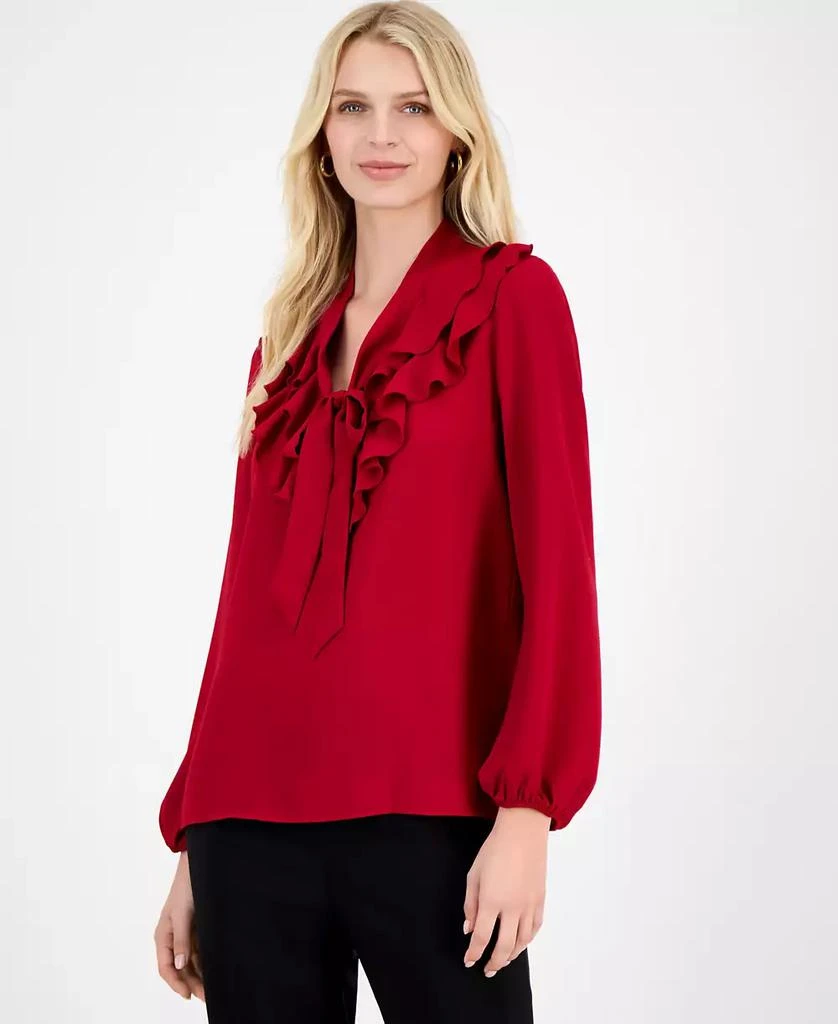 Kasper Women's Ruffled Tie-Front Long-Sleeve Blouse 1