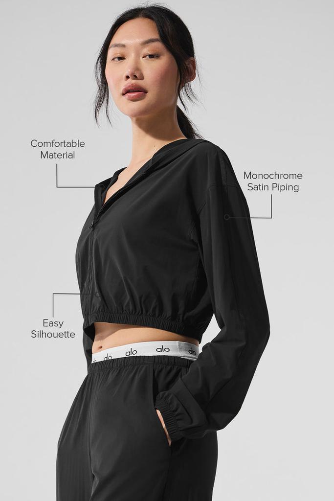 Alo Cropped Breezy Full-Zip Hoodie - Smoky Quartz