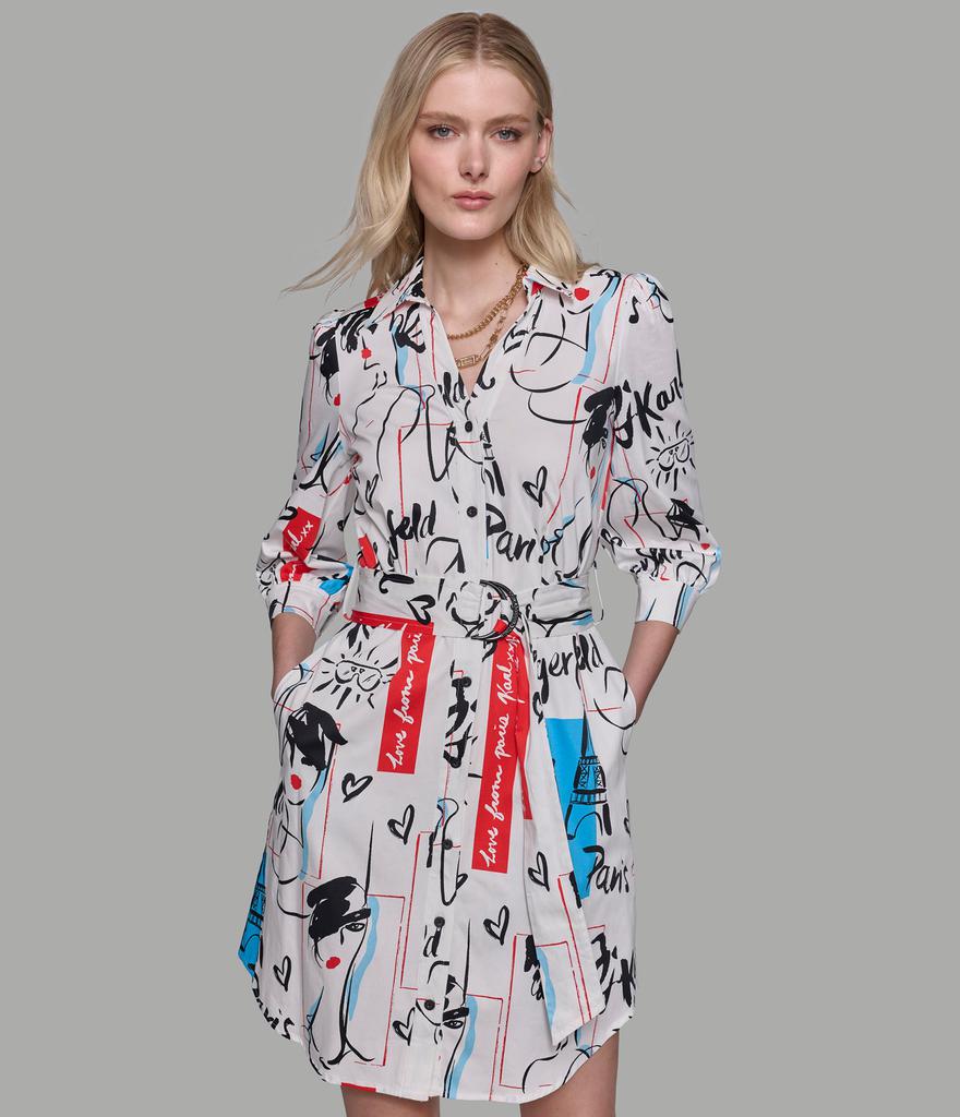 Karl Lagerfeld Paris シャーリングシャツドレス Karl Lagerfeld Paris SKETCH PRINT SHIRT DRESS - Shirts