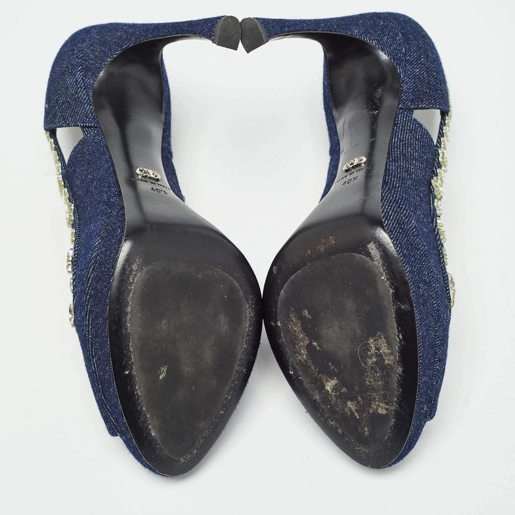 Dior Dior Navy Blue Denim Crystal Embellished Peep Toe Pumps Size 40.5 6