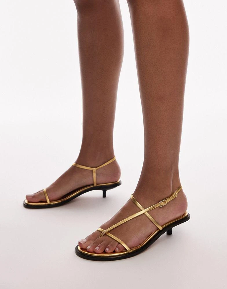 Topshop Topshop Inaya premium leather strappy kitten heel sandals in gold 1