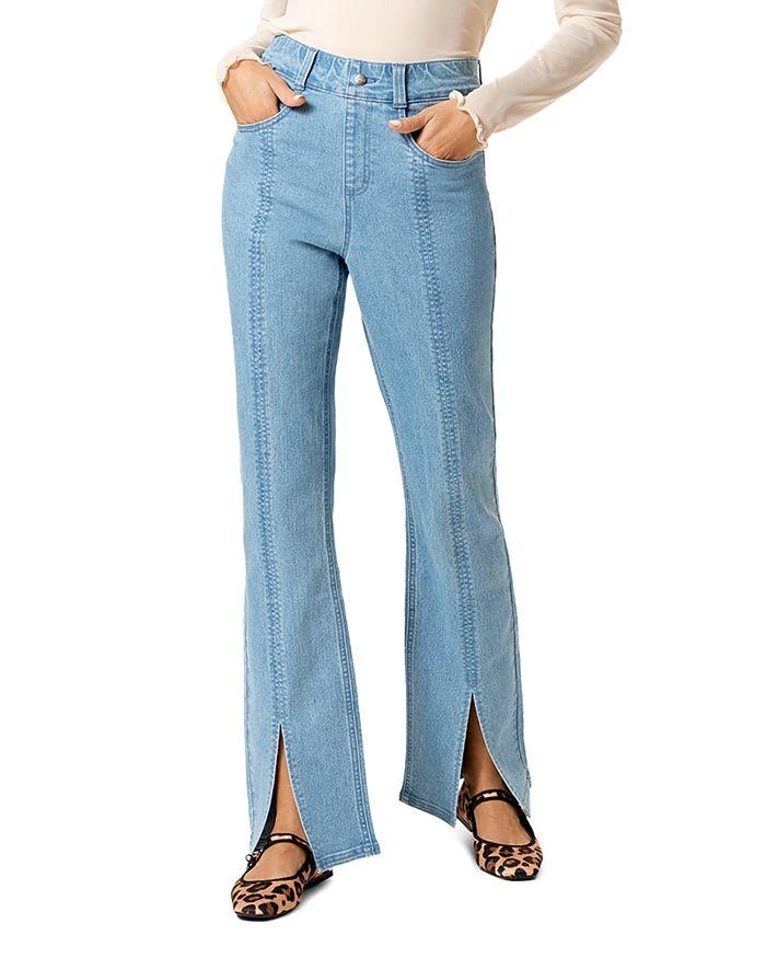 Hue High Rise Split Front Straight Leg Jeans in Classic Light 1