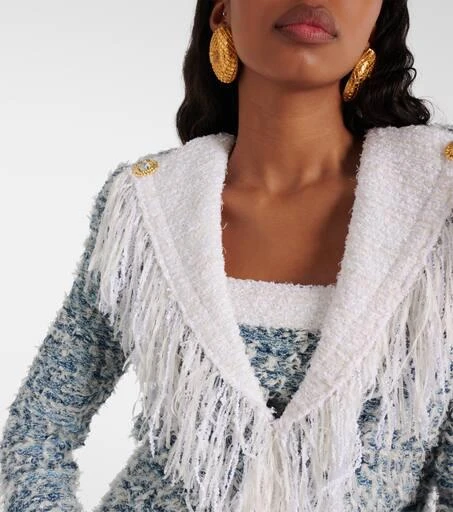 Balmain Fringed denim tweed jacket 6