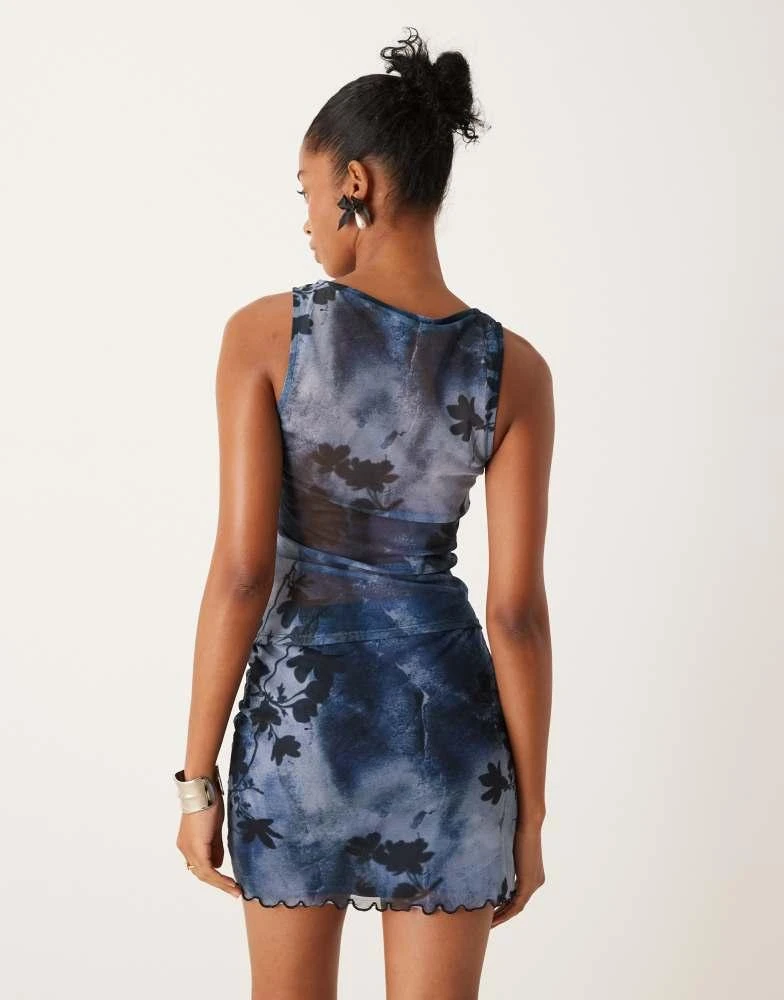 New Look New Look co-ord floral mesh mini skirt in blue pattern 4
