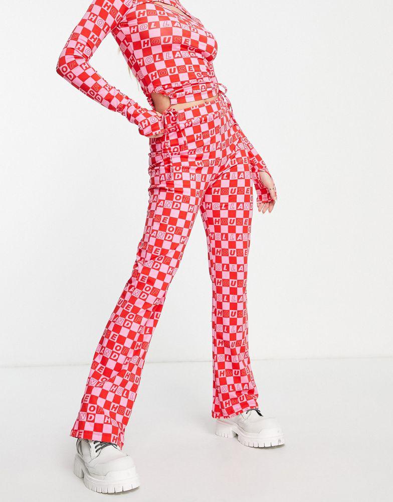House of Holland House Of Holland checkerboard flared trouser co-ord in pink