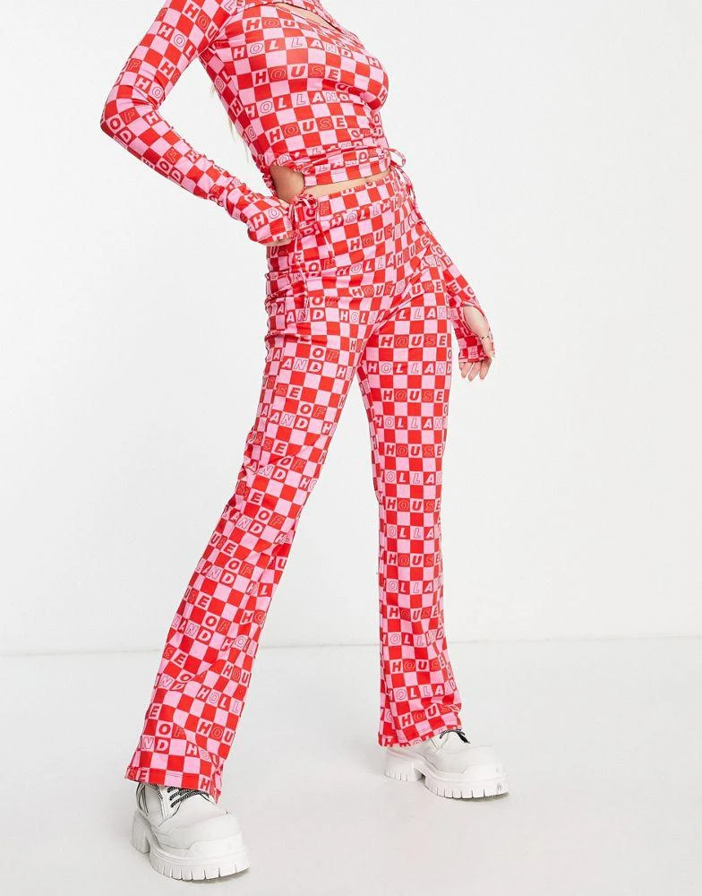 House of Holland House Of Holland checkerboard flared trouser co-ord in pink 1