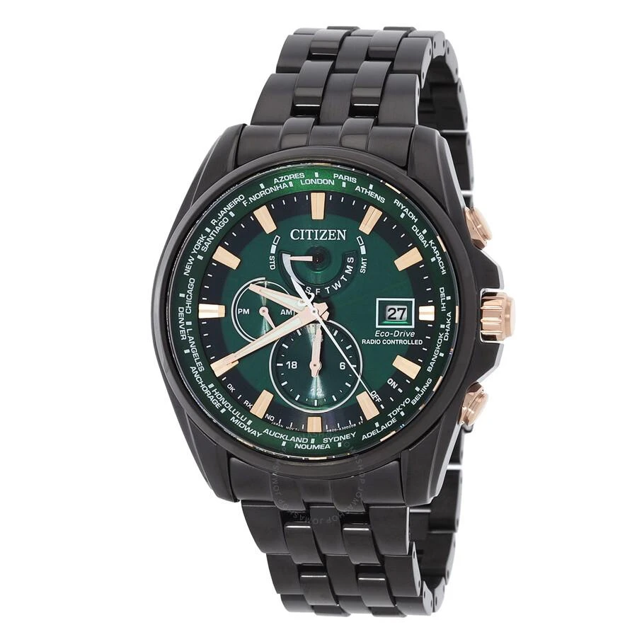 Citizen Perpetual Alarm World Time Eco-Drive GMT Green Dial Men's Watch AT9128-87X 1