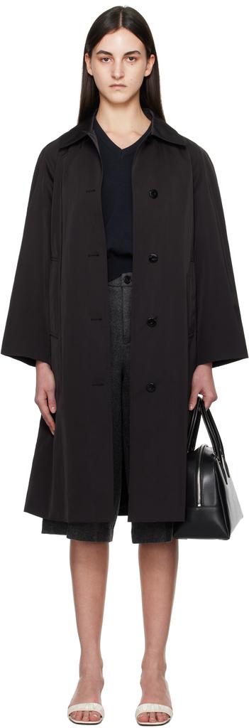 Nothing Written Black Nylon Volume Balmacaan Trench Coat