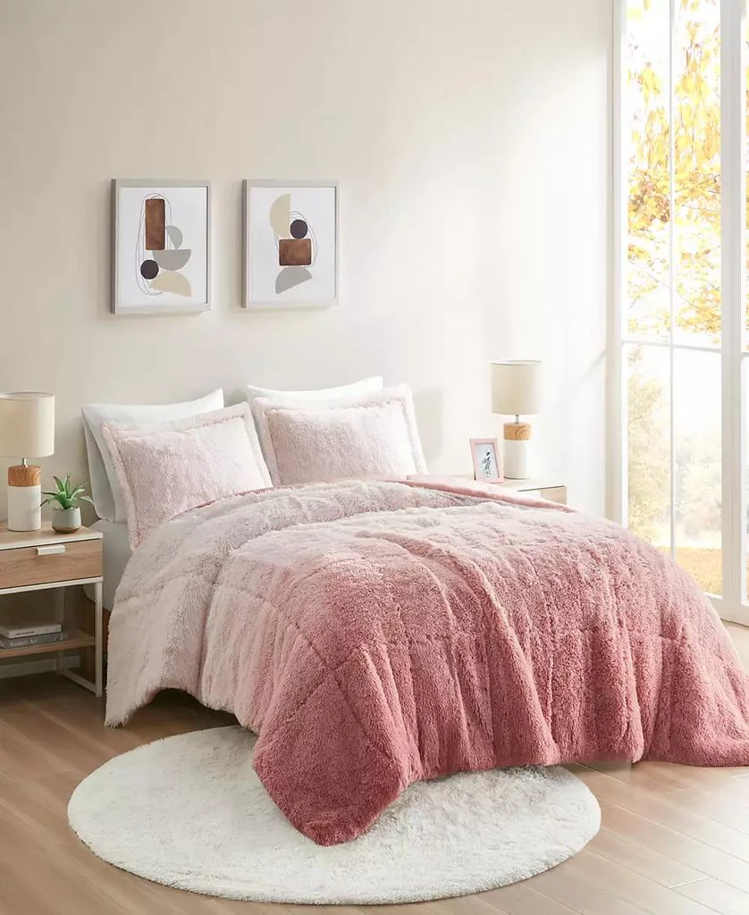 Macy's Brielle Ombre Shaggy Faux Fur 3-Pc. Comforter Set 2