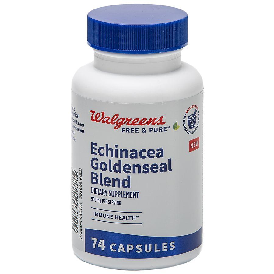 Walgreens Free & Pure Echinacea Goldenseal Blend Supplement 900mg Capsules for Immune Health (37 days)