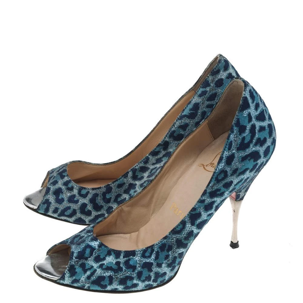Christian Louboutin Christian Louboutin Blue Leopard Print Fabric Peep Toe Pumps Size 37 4