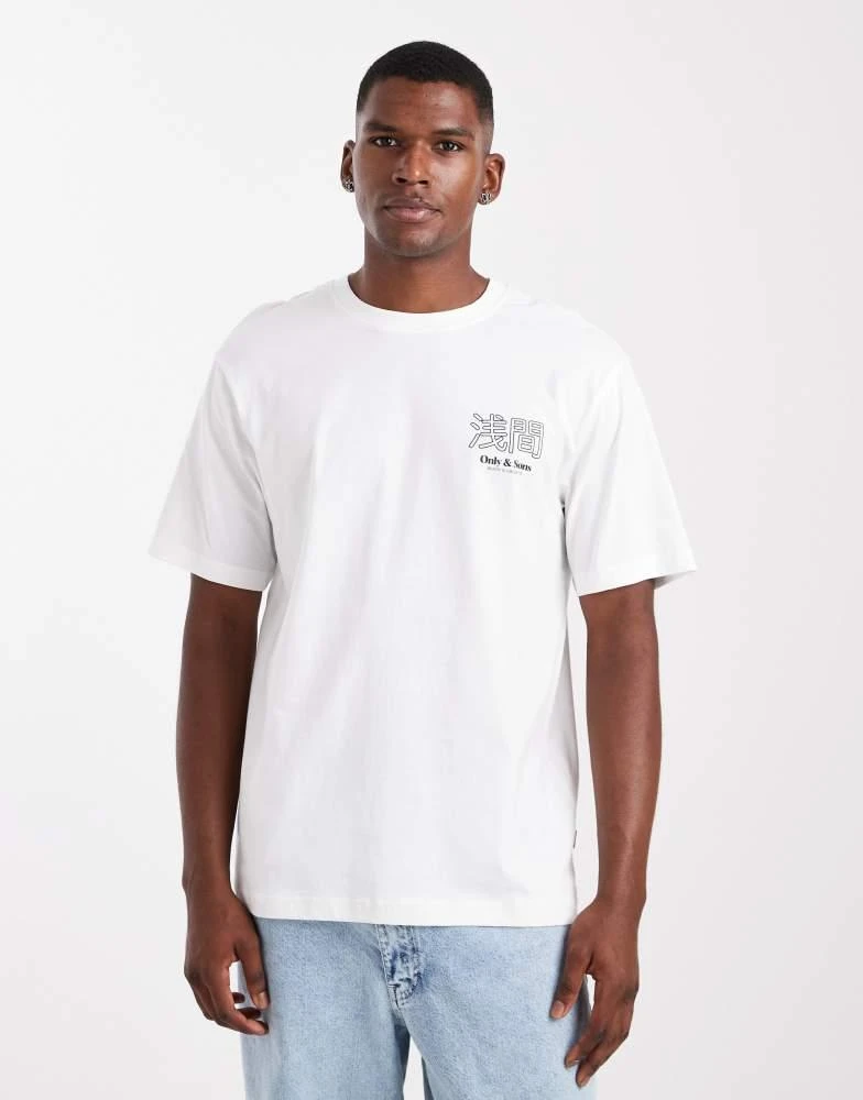 Only & Sons ONLY & SONS relaxed fit t-shirt with mountain view back print in white 3