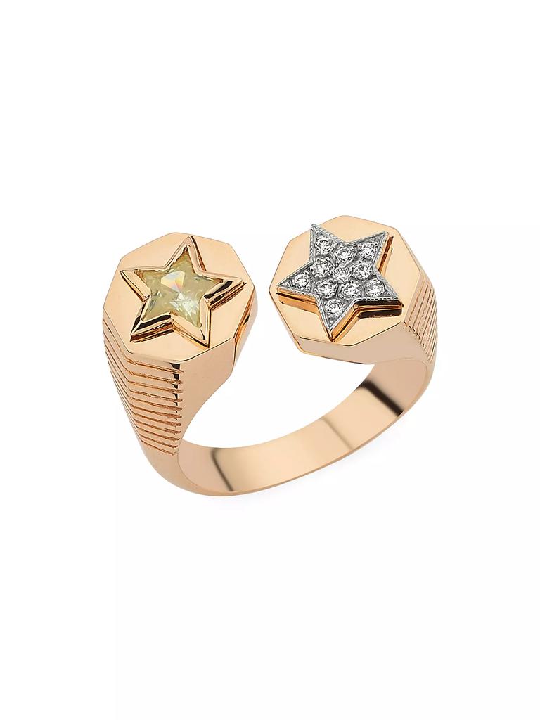 Melis Goral Mirror Two-Tone 14K Gold, Citrine & 0.09 TCW Diamond Star Cuff Ring