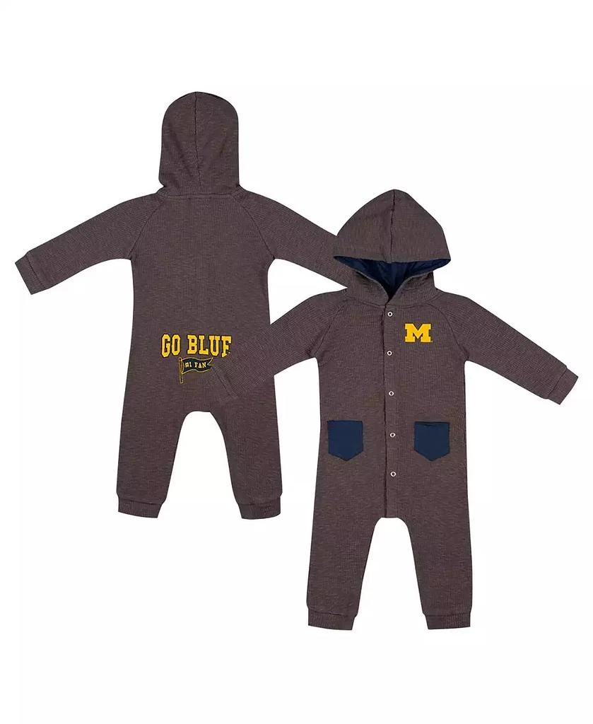 Colosseum Baby Boys and Girls Charcoal Michigan Wolverines Zando-Zan Waffle Full-Snap Hooded Romper 1