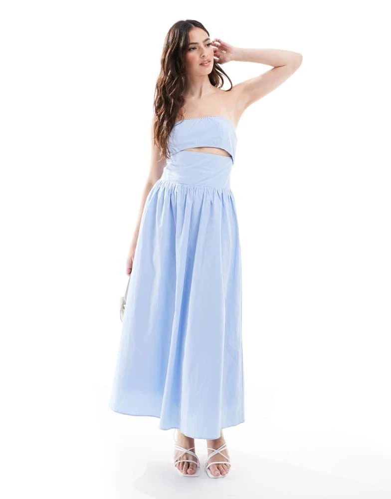 The Frolic exclusive poplin bandeau cut out tie back detail maxi dress in  blue  On Sale Now with Up to 56% Off | Discover Exclusive Deals & Savings  at BeyondStyle