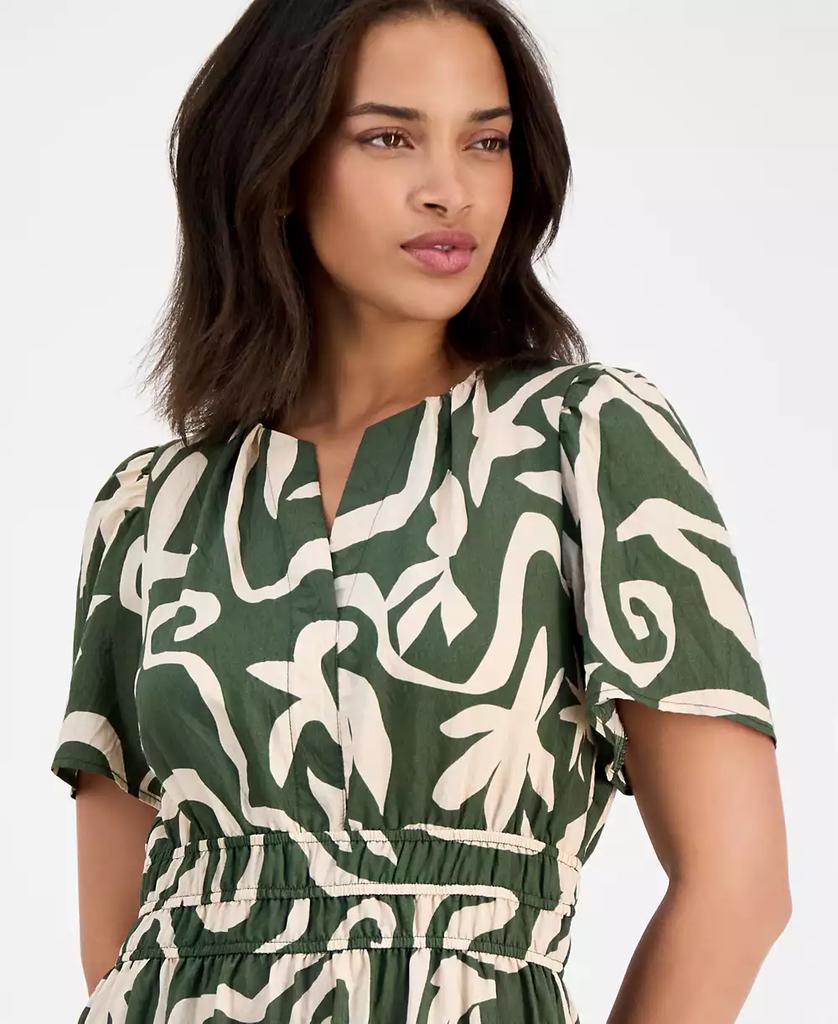 Robbie Bee Women's Printed Smocked-Waist Midi Dress
