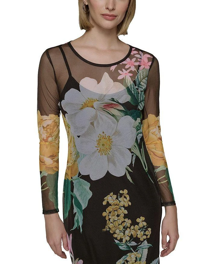 Karl Lagerfeld Paris Women's Sheer Floral Knit Dress - Black - Size S