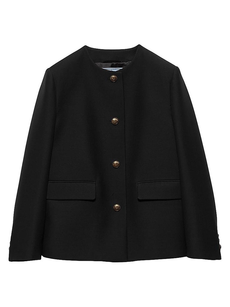 Prada Single-Breasted Wool Jacket with Feather Trim Prada Single-Breasted Wool Jacket with Feather Trim