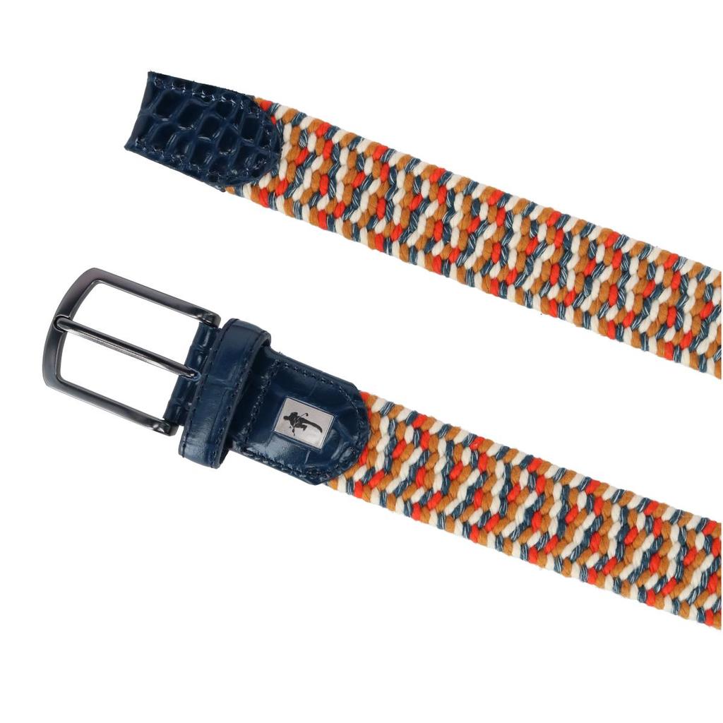 Mad Golfer Men's  Braided Elastic Belt with Croc Print Leather Tabs