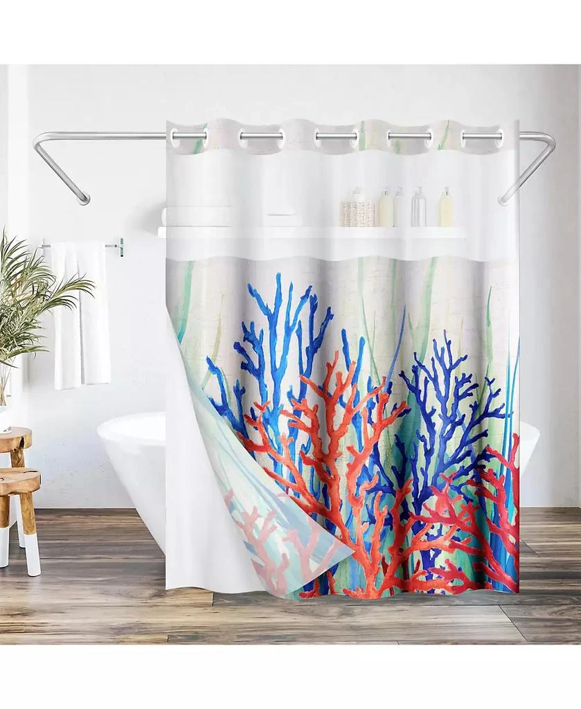 Americanflat Hookless Coastal Shower Curtain with Sheer Panel, Snap-In Liner
Grommets, 72" x 75"
