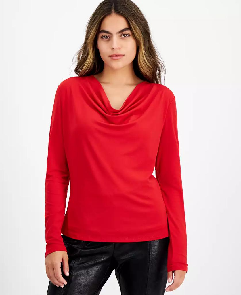 Bar III Petite Long-Sleeve Knit Cowlneck Top, Created for Macy's