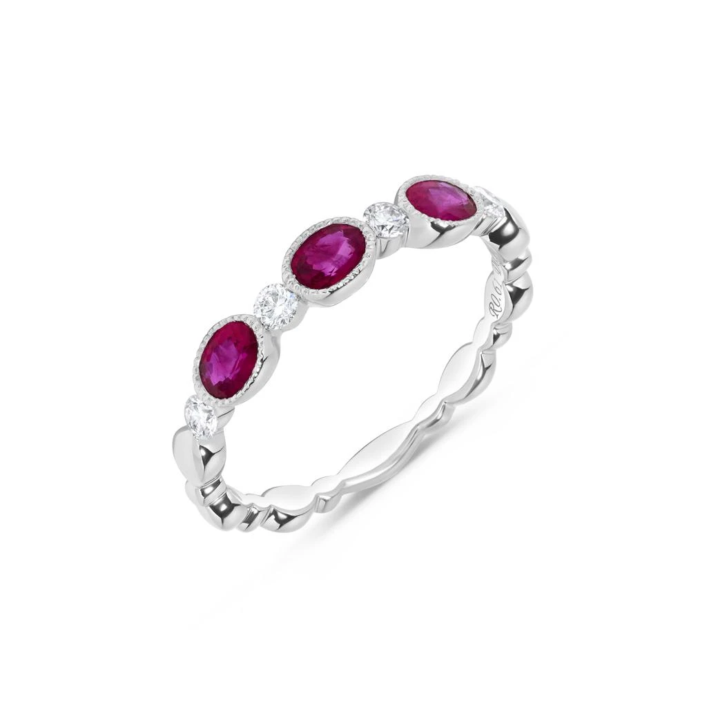 H.J. Namdar 0.81 ct tw Milgrain Bezel Set Oval Ruby and Diamond Ring 14K White Gold Natural Rubies and Diamonds Size 6
