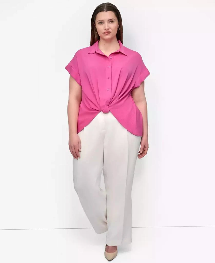 DKNY Plus Size Collared Twist-Hem Shirt 3