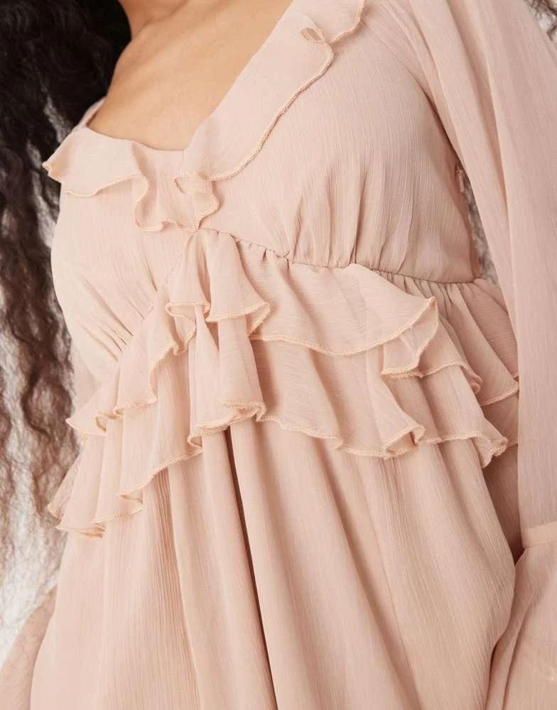 Miss Selfridge Miss Selfridge Petite chiffon boho ruffle maxi dress in pink 4