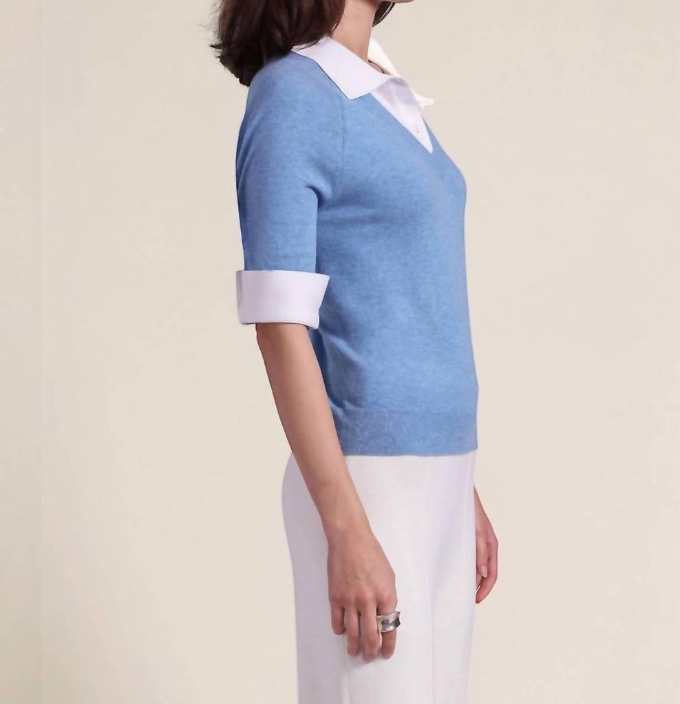 Minnie Rose Minnie Rose - Short Sleeve V-neck With Collar Top